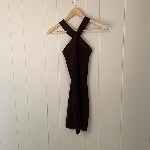 Babaton Aritzia Sculpt Knit Criss Cross Dress Brown Size Small - Picture 2 of 10